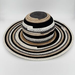 PARKHURST Striped Wide Brim‎ Straw Hat OS Adjustable Multicolor Summer Vacation